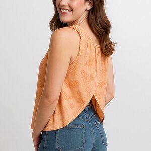 A.N.A. Top Fly-Away Back Cottage Core Floral Peach Womens Sz XL NWT $30